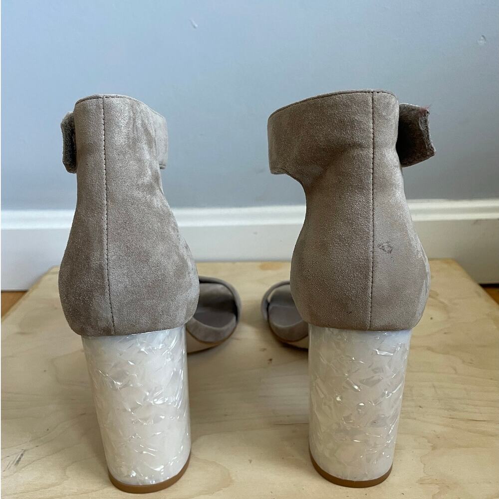 Jeffrey Campbell Lindsay Heels 3.5" sz 10 Suede Leather Nude Lucite Sparkle Heel - Picture 3 of 10